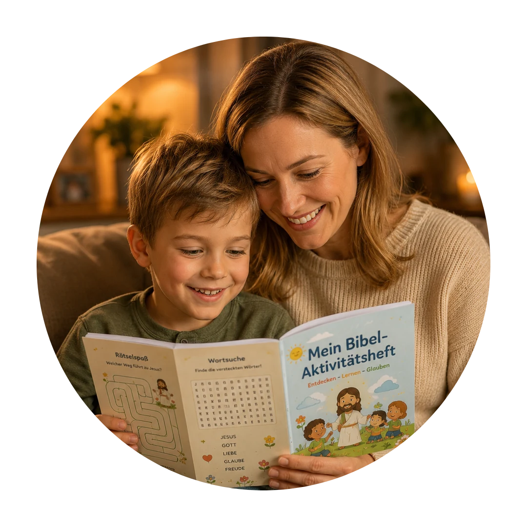 Mutter und Kind entdecken gemeinsam ein GlaubensWurzeln-Material